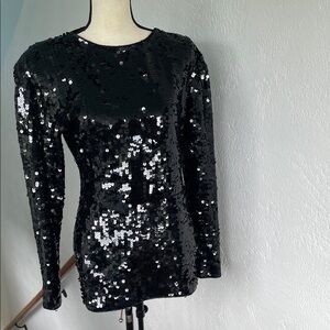 Cathy Hardwick Vintage Sequin Long Sleeve Lambswool Mini Dress Medium